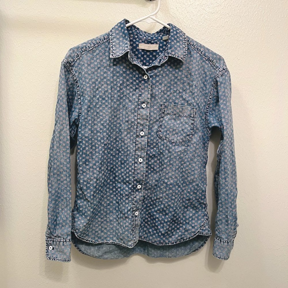 Uniqlo Button Down Denim Floral Pattern Shirt XS